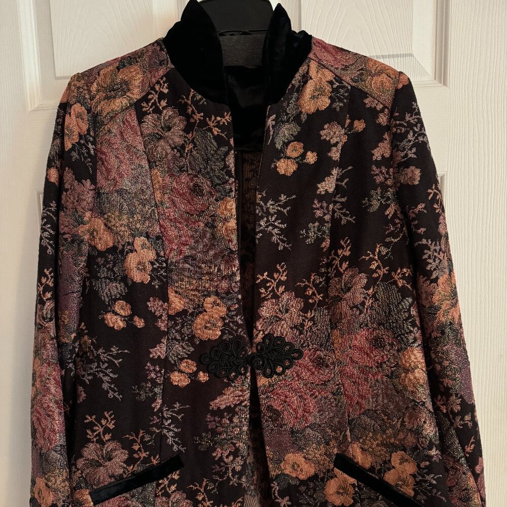NWOT Soft Surroundings Autumn Evening Jacket Tapestry w Velvet Collar & Cuffs, L